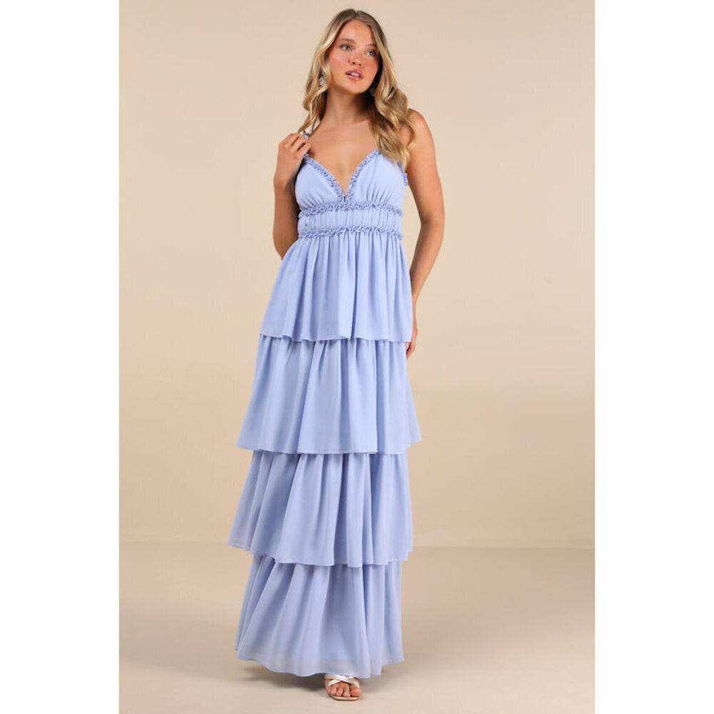 Lulus Olimpia Light Blue Ruffled Tiered Maxi Dress - Size XS
